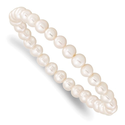PB 6-7mm White Semi-round Freshwater Cultured Pearl Stretch Bracelet