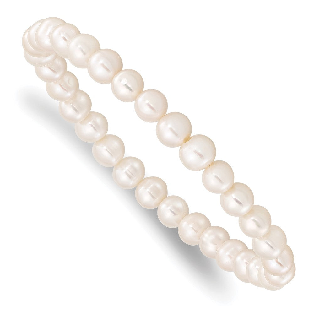 PB 6-7mm White Semi-round Freshwater Cultured Pearl Stretch Bracelet