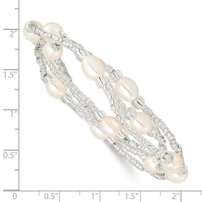 PB 6-8mm White Rice Freshwater Cultured Pearl and Glass Bead Stretch 3-Bracelet Set
