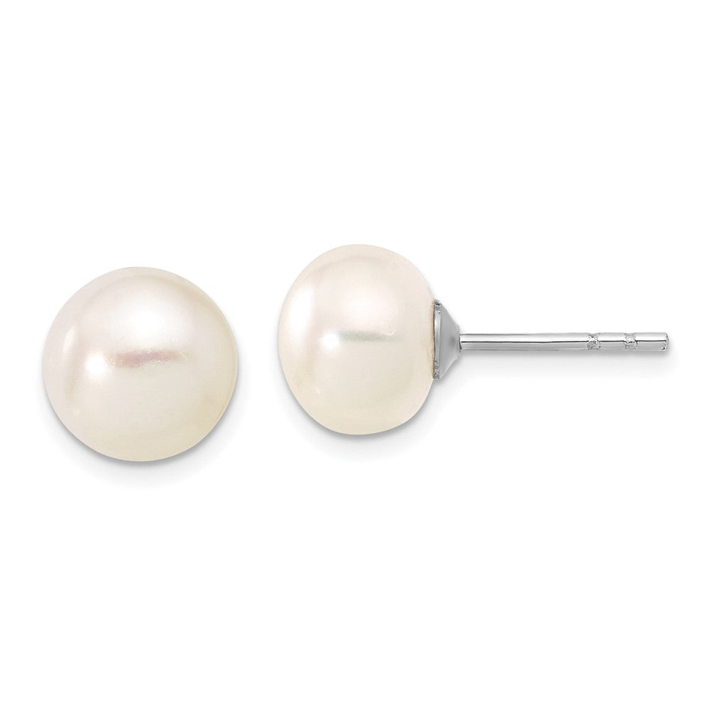 PSSN Sterling Silver Rhodium-plated 7-8mm White Near-Round Freshwater Cultured Pearl 18 inch Necklace, Stretch Bracelet and Button Post Earrings Set