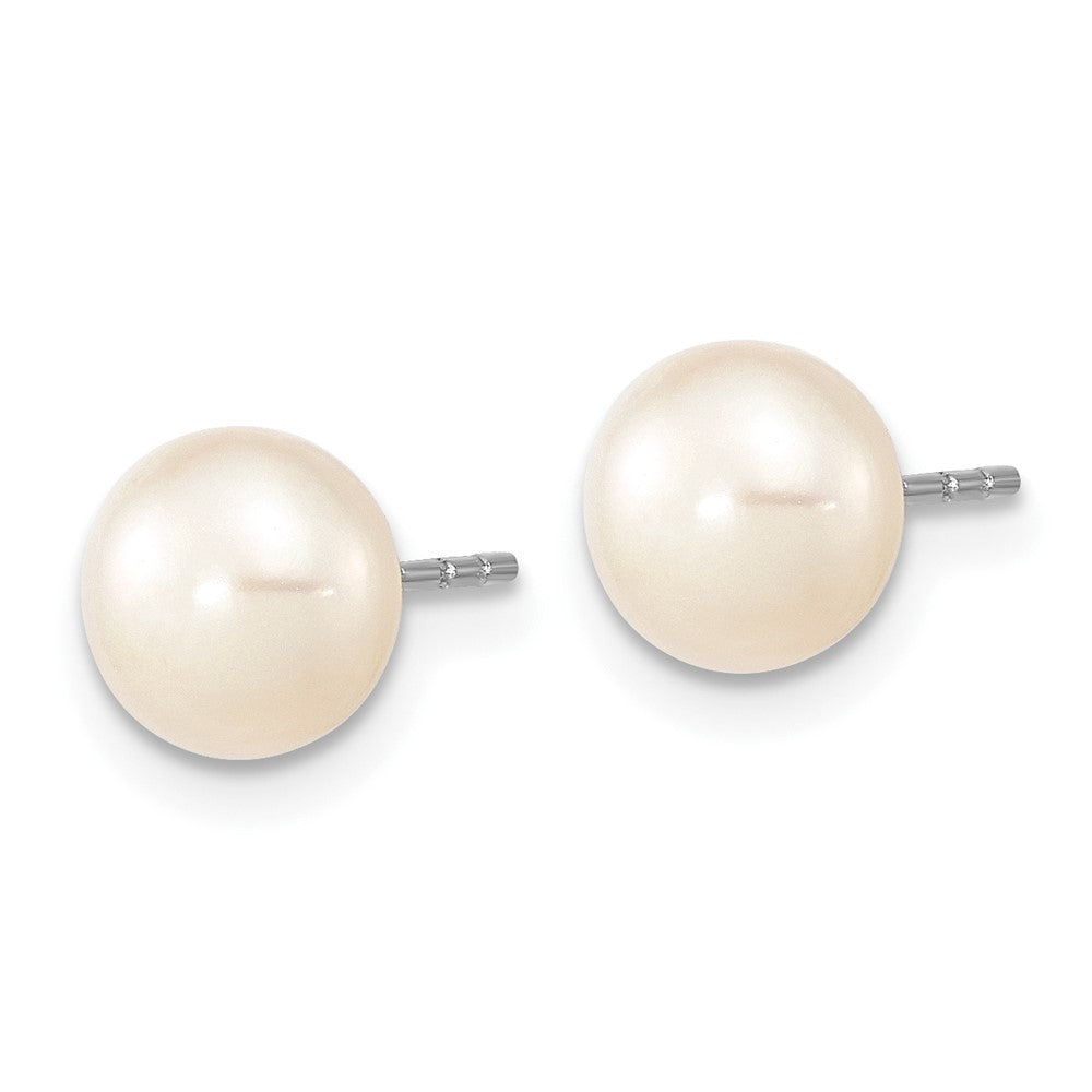 PSSN Sterling Silver Rhodium-plated 7-8mm White Near-Round Freshwater Cultured Pearl 18 inch Necklace, Stretch Bracelet and Button Post Earrings Set