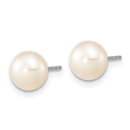 PSSN Sterling Silver Rhodium-plated 7-8mm White Near-Round Freshwater Cultured Pearl 18 inch Necklace, Stretch Bracelet and Button Post Earrings Set