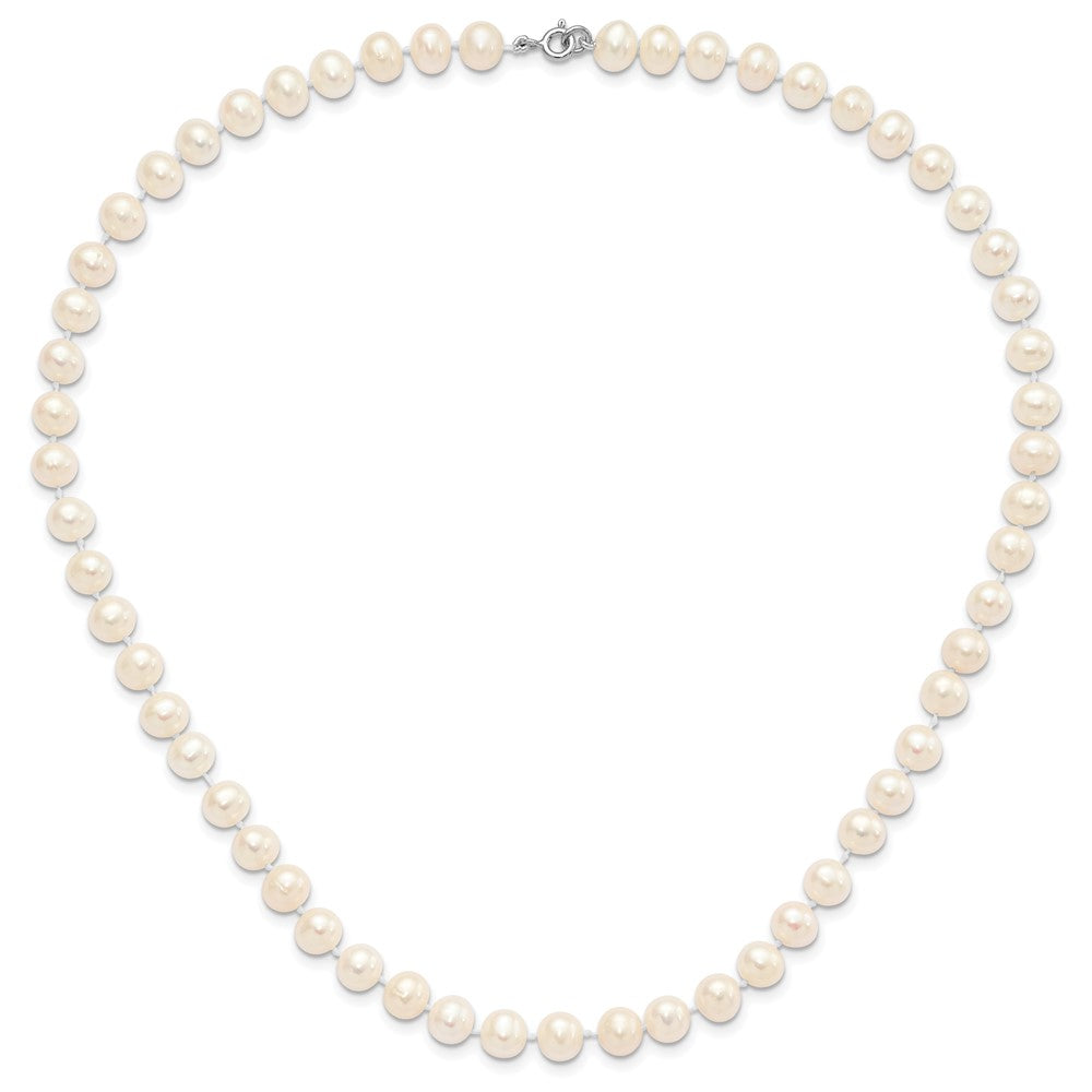 PSSN Sterling Silver Rhodium-plated 7-8mm White Near-Round Freshwater Cultured Pearl 18 inch Necklace, Stretch Bracelet and Button Post Earrings Set