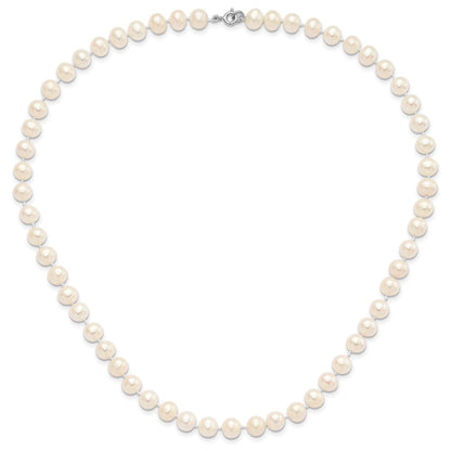 PSSN Sterling Silver Rhodium-plated 7-8mm White Near-Round Freshwater Cultured Pearl 18 inch Necklace, Stretch Bracelet and Button Post Earrings Set