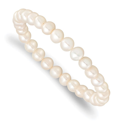 PSSN Sterling Silver Rhodium-plated 7-8mm White Near-Round Freshwater Cultured Pearl 18 inch Necklace, Stretch Bracelet and Button Post Earrings Set
