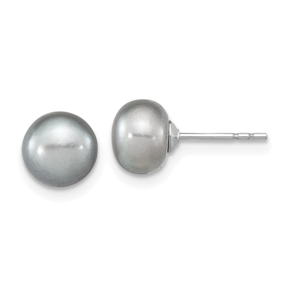 PSSN Sterling Silver Rhodium-plated 7-8mm Grey Near-Round Freshwater Cultured Pearl 18 inch Necklace, Stretch Bracelet and Button Post Earrings Set