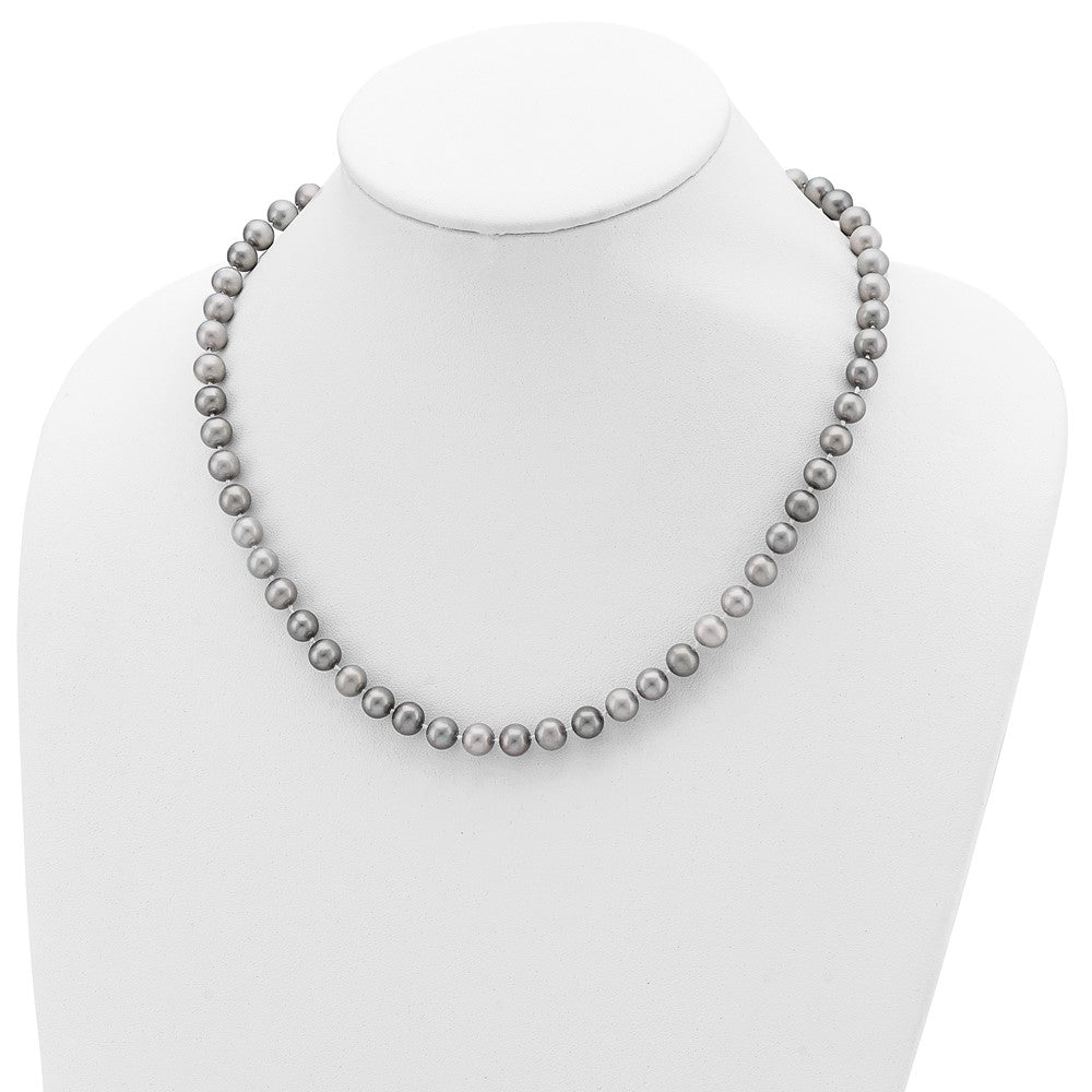 PSSN Sterling Silver Rhodium-plated 7-8mm Grey Near-Round Freshwater Cultured Pearl 18 inch Necklace, Stretch Bracelet and Button Post Earrings Set