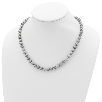 PSSN Sterling Silver Rhodium-plated 7-8mm Grey Near-Round Freshwater Cultured Pearl 18 inch Necklace, Stretch Bracelet and Button Post Earrings Set