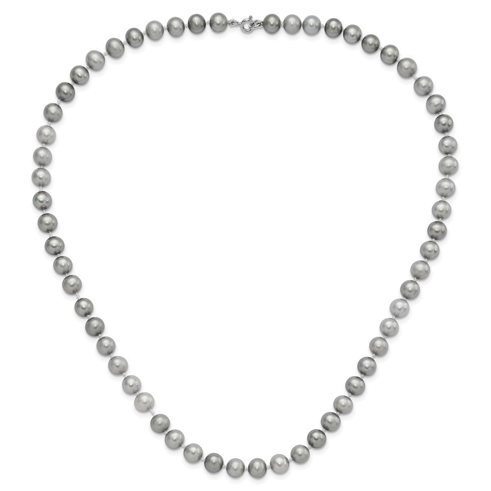 PSSN Sterling Silver Rhodium-plated 7-8mm Grey Near-Round Freshwater Cultured Pearl 18 inch Necklace, Stretch Bracelet and Button Post Earrings Set