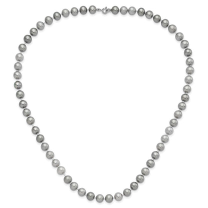 PSSN Sterling Silver Rhodium-plated 7-8mm Grey Near-Round Freshwater Cultured Pearl 18 inch Necklace, Stretch Bracelet and Button Post Earrings Set