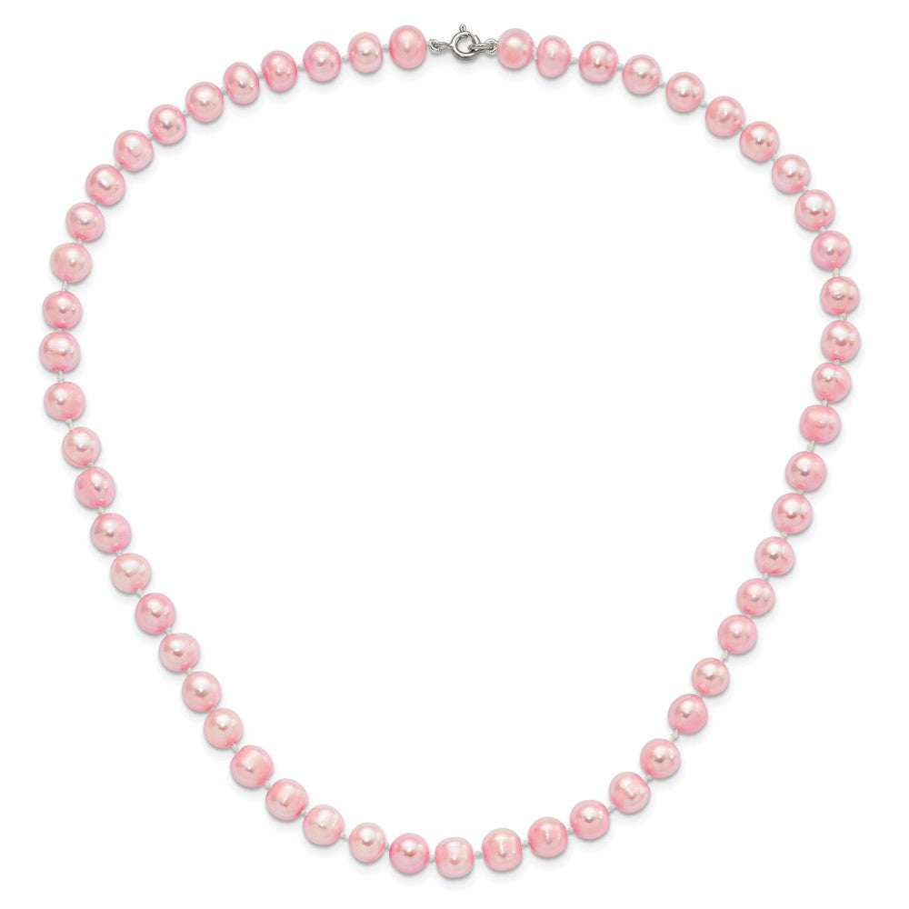 PSSN Sterling Silver Rhodium-plated 7-8mm Pink Near-Round Freshwater Cultured Pearl 18 inch Necklace, Stretch Bracelet and Button Post Earrings Set