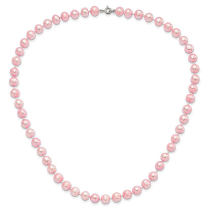 PSSN Sterling Silver Rhodium-plated 7-8mm Pink Near-Round Freshwater Cultured Pearl 18 inch Necklace, Stretch Bracelet and Button Post Earrings Set