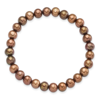PB 6-7mm Brown Semi-round Freshwater Cultured Pearl Stretch Bracelet