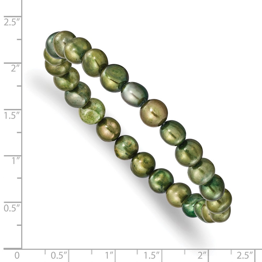 PB 6-7mm Green Semi-round Freshwater Cultured Pearl Stretch Bracelet