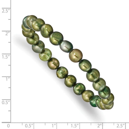 PB 6-7mm Green Semi-round Freshwater Cultured Pearl Stretch Bracelet