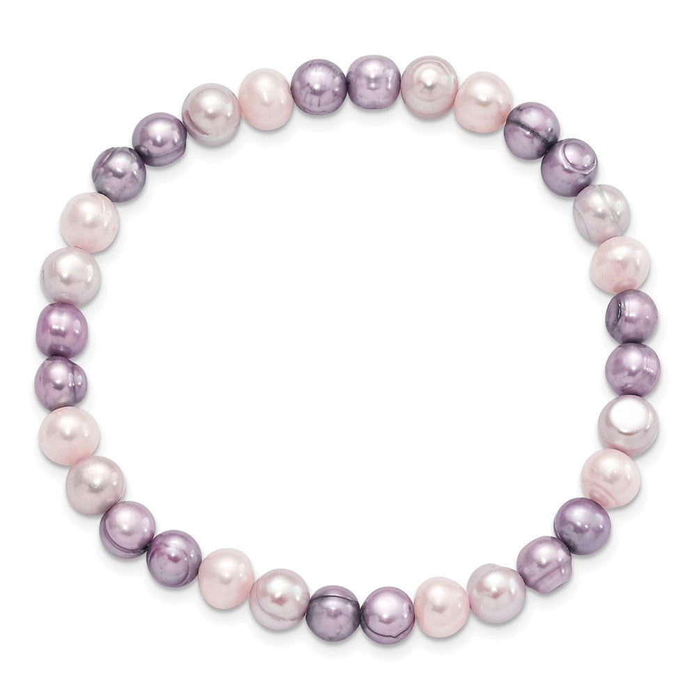 PB 6-7mm White, Lavender and Grey Semi-Round Freshwater Cultured Pearl Stretch Bracelet