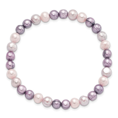 PB 6-7mm White, Lavender and Grey Semi-Round Freshwater Cultured Pearl Stretch Bracelet