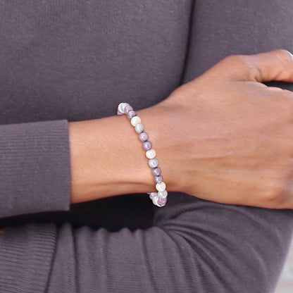 PB 6-7mm White, Lavender and Grey Semi-Round Freshwater Cultured Pearl Stretch Bracelet