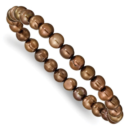 PB 6-7mm Green, Grey, White, Black and Brown Semi-Round Freshwater Cultured Pearl 5-piece Stretch Bracelet Set