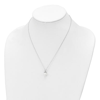 PSSN Sterling Silver Rhodium-plated CZ and Glass Bead Necklace