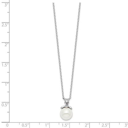 PSSN Sterling Silver Rhodium-plated CZ and Glass Bead Necklace