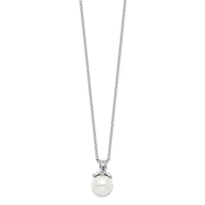 PSSN Sterling Silver Rhodium-plated CZ and Glass Bead Necklace
