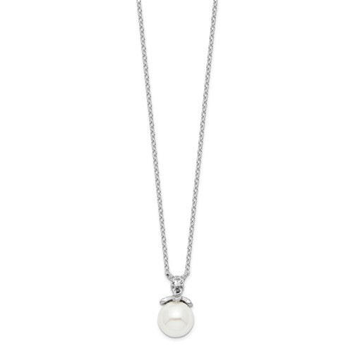 PSSN Sterling Silver Rhodium-plated CZ and Glass Bead Necklace