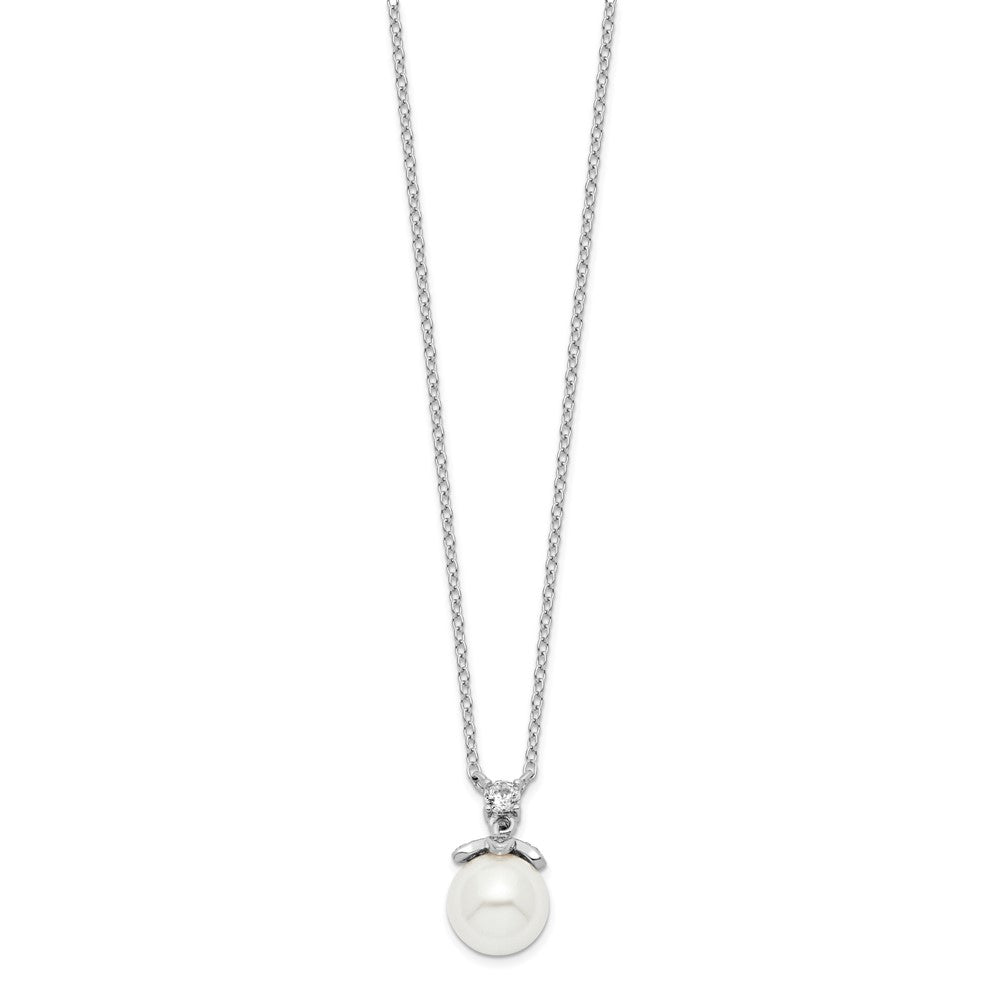 PSSN Sterling Silver Rhodium-plated CZ and Glass Bead Necklace