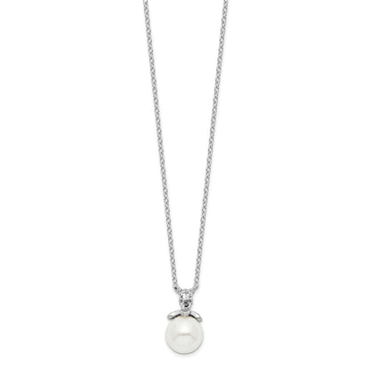 PSSN Sterling Silver Rhodium-plated CZ and Glass Bead Necklace