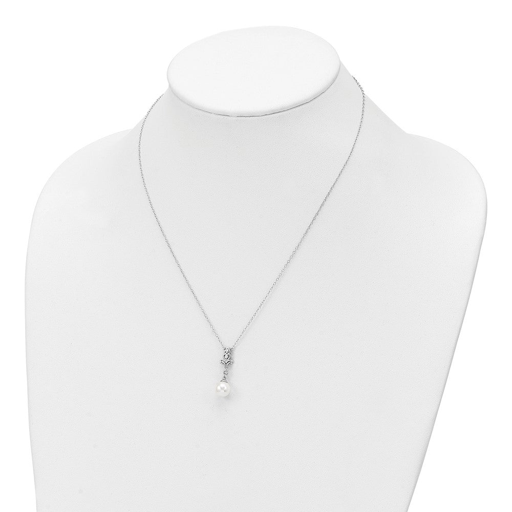 PSSN Sterling Silver Rhodium-plated CZ and Glass Bead Necklace
