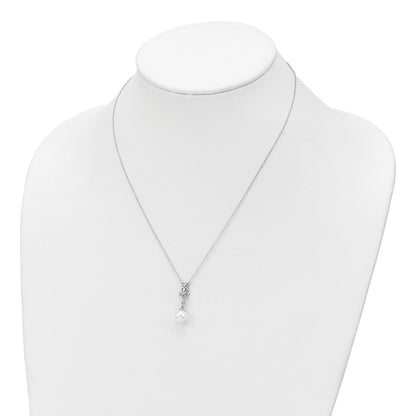 PSSN Sterling Silver Rhodium-plated CZ and Glass Bead Necklace