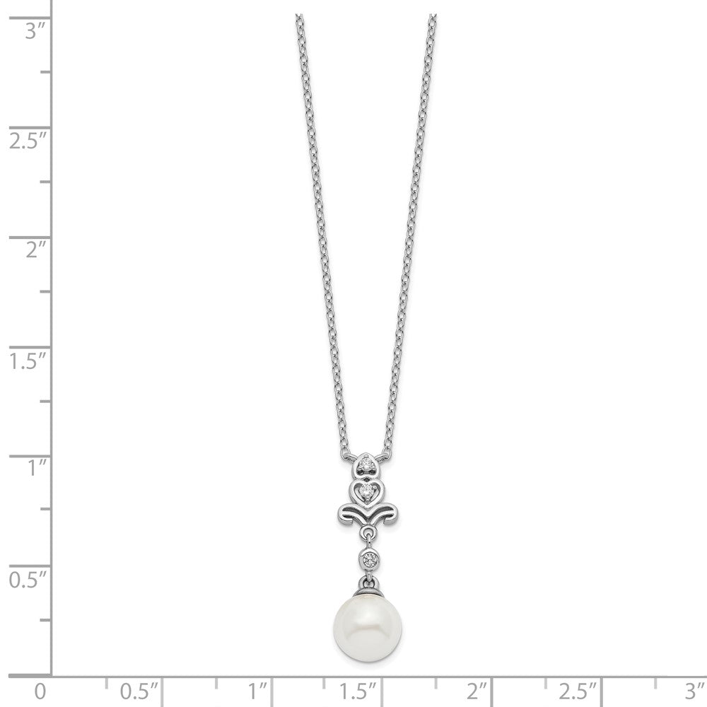 PSSN Sterling Silver Rhodium-plated CZ and Glass Bead Necklace