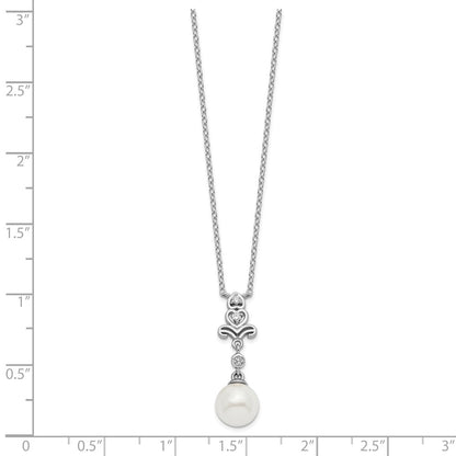 PSSN Sterling Silver Rhodium-plated CZ and Glass Bead Necklace