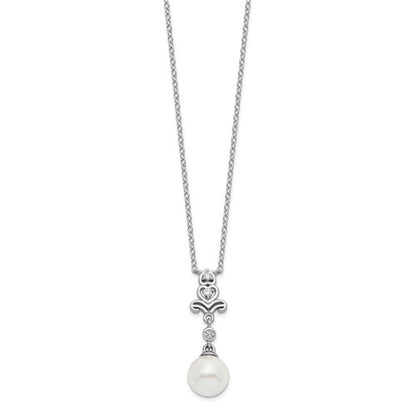 PSSN Sterling Silver Rhodium-plated CZ and Glass Bead Necklace