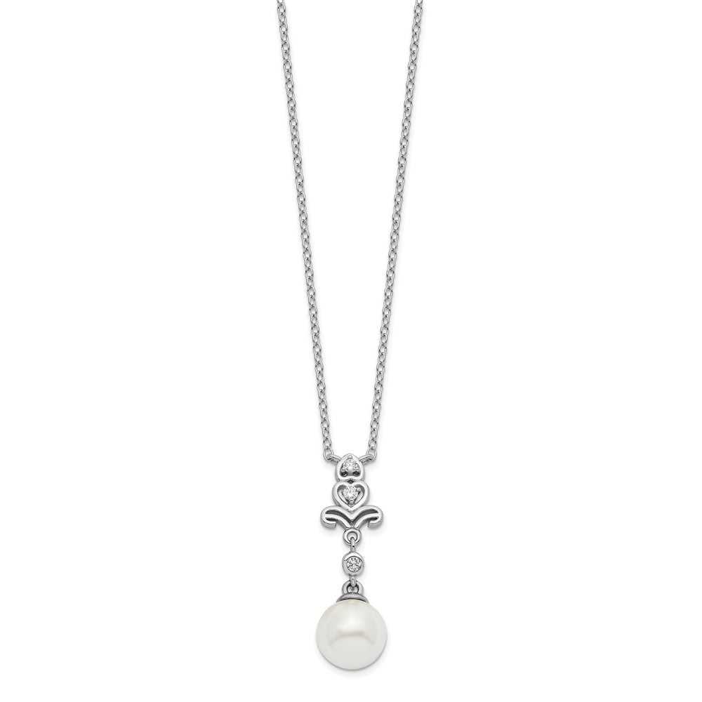 PSSN Sterling Silver Rhodium-plated CZ and Glass Bead Necklace
