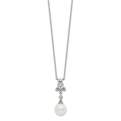 PSSN Sterling Silver Rhodium-plated CZ and Glass Bead Necklace