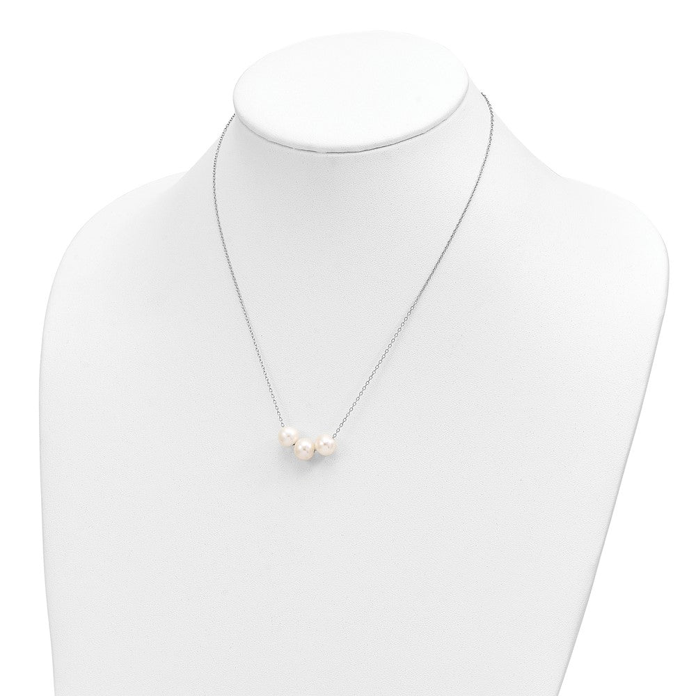 PSSN Sterling Silver Rhodium-plated 8-9mm White Near-Round Freshwater Cultured Pearl 17 inch Necklace