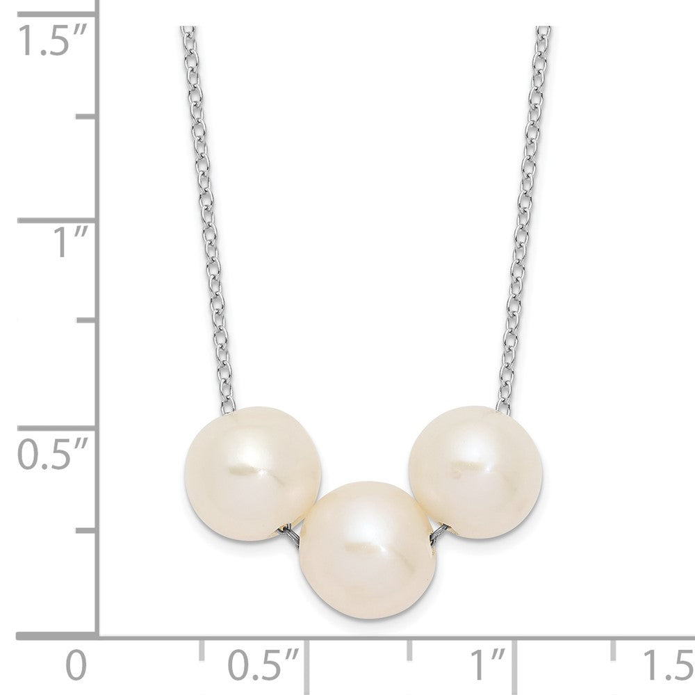 PSSN Sterling Silver Rhodium-plated 8-9mm White Near-Round Freshwater Cultured Pearl 17 inch Necklace