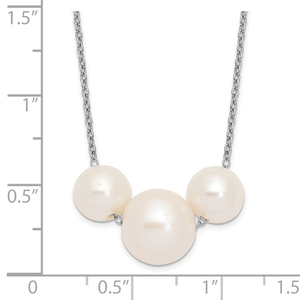 PSSN Sterling Silver Rhodium-plated 8-10mm White Near-Round Freshwater Cultured Pearl 17 inch Necklace