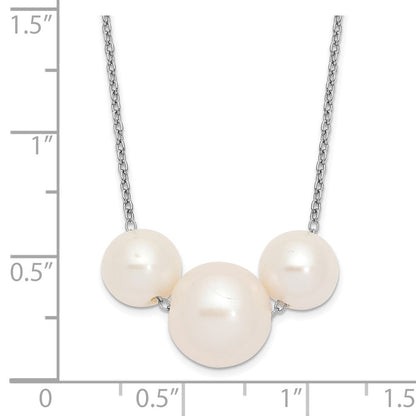 PSSN Sterling Silver Rhodium-plated 8-10mm White Near-Round Freshwater Cultured Pearl 17 inch Necklace
