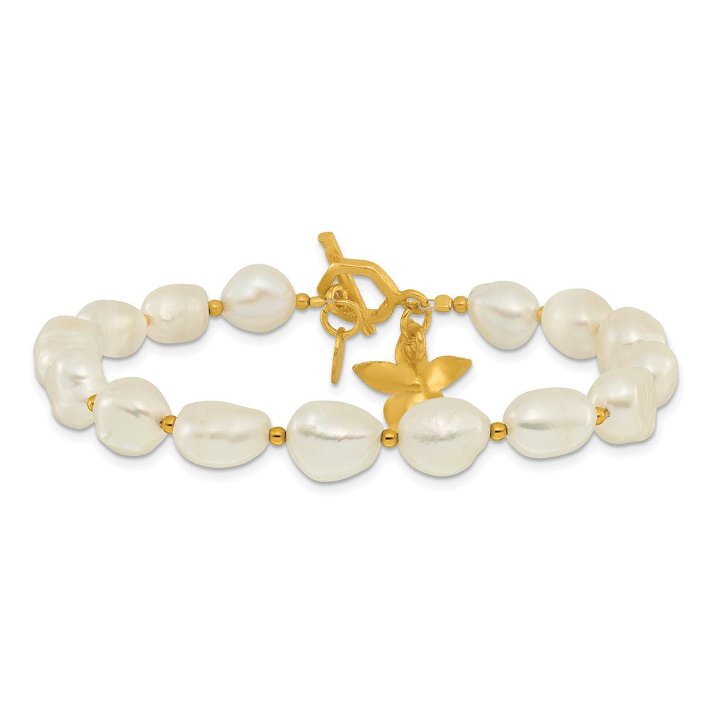 PSSB Sterling Silver Gold-plated FWC Pearl Flower 7.5in Toggle Bracelet