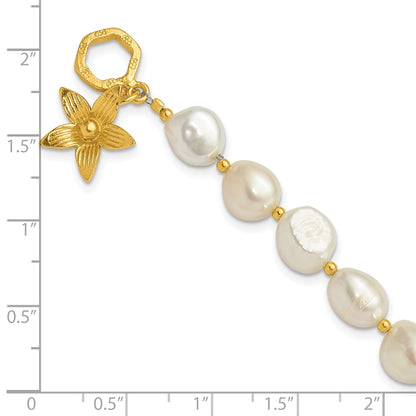 PSSB Sterling Silver Gold-plated FWC Pearl Flower 7.5in Toggle Bracelet