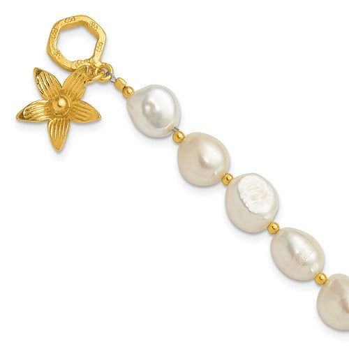 PSSB Sterling Silver Gold-plated FWC Pearl Flower 7.5in Toggle Bracelet