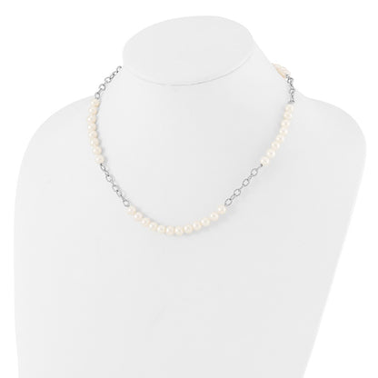 PSSN Sterling Silver Rhodium-plated 6-8mm White Near-Round Freshwater Cultured Pearl 18 inch Necklace and Post Earrings Set