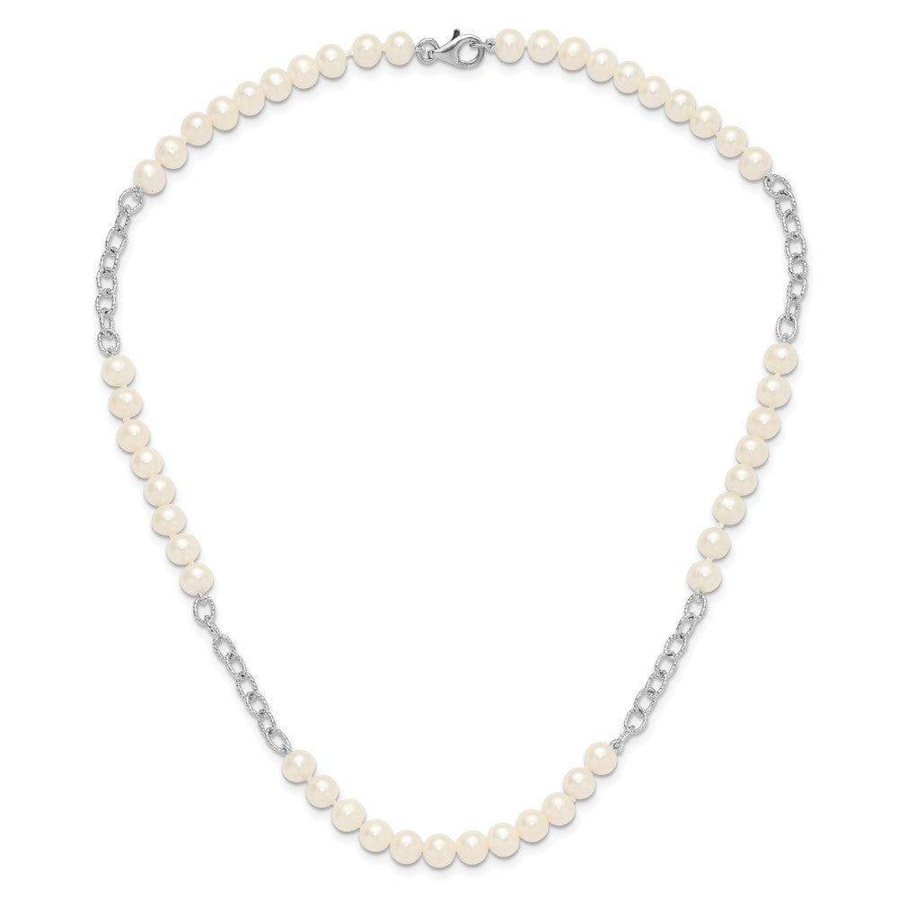 PSSN Sterling Silver Rhodium-plated 6-8mm White Near-Round Freshwater Cultured Pearl 18 inch Necklace and Post Earrings Set