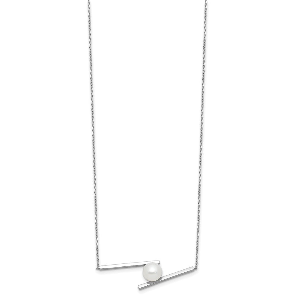 PSSN Sterling Silver Rhodium-plated 8-9mm White Round Freshwater Cultured Pearl 16 inch with 1.5 inch Extension Necklace