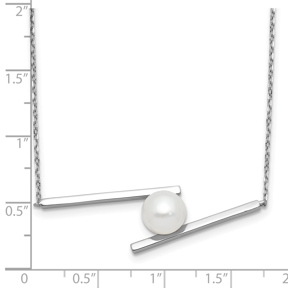 PSSN Sterling Silver Rhodium-plated 8-9mm White Round Freshwater Cultured Pearl 16 inch with 1.5 inch Extension Necklace