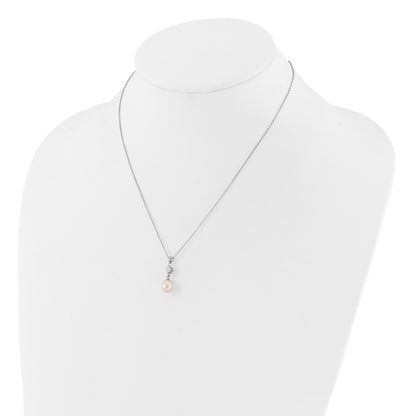 PSSN Sterling Silver Rhodium-plated 7-8mm White Teardrop Freshwater Cultured Pearl and CZ 17 inch Necklace and Post Dangle Earrings Set