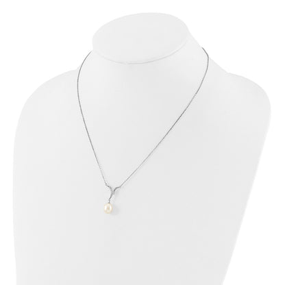 PSSN Sterling Silver Rhodium-plated 7-9mm White Teardrop Freshwater Cultured Pearl and CZ 18 inch Necklace and Post Dangle Earrings Set