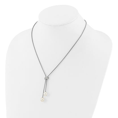 PSSN Sterling Silver Rhodium-plated 8-10mm White Teardrop Freshwater Cultured Pearl and CZ 18 inch with 2 inch Extension Necklace and Post Dangle Earrings Set